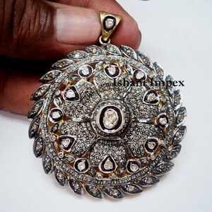 Victorian Pendant Natural Rose Cut Diamond & Diamond Polki 925 Sterling Silver Pendant Victorian Vintage Diamond Pendant Jewelry