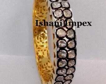 Natural Uncut Diamond Polki & 925 Sterling Silver Bangle Jewelry