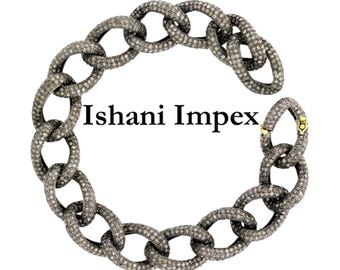 Natural Rose Cut Diamond , 925 Sterling Silver Victorian Style Bracelet Jewelry