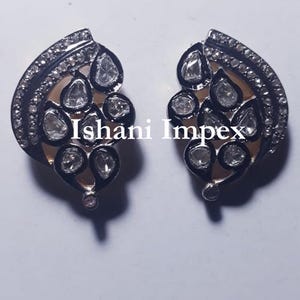 Diamond Earrings Natural Rose Cut Diamond & Uncut Diamond Polki 925 Sterling Silver Victorian Vintage Fine Handmade Earrings Jewelry