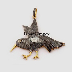 Victorian Pendant Natural Rose Cut Diamond Polki & 925 Sterling Silver Pendant Victorian Handmade Diamond Pendant Jewelry