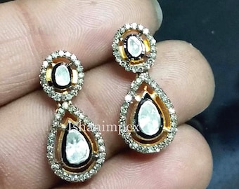 Natural Rose Cut Diamond , Polki & 925 Sterling Silver Earring Jewelry