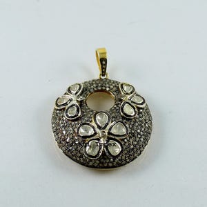Diamond Pendant Natural Rose Cut Diamond & Diamond Polki 925 Sterling Silver Pendant Victorian Diamond Pendant Jewelry