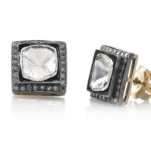 Earring Natural Rose Cut Diamond & Uncut Diamond Polki 925 Sterling Silver Victorian Vintage Diamond Earrings Jewelry