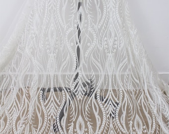 3D Beaded Embroidery Lace Fabric: Ivory Bridal Gown Lace