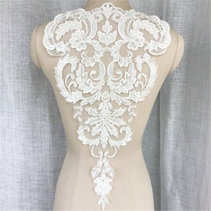 Large 3D Beaded Floral Lace Applique: Wedding Dress Embellishment