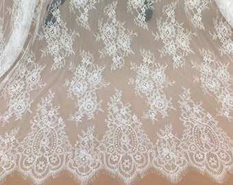 Delicate Floral Lace French Lace Fabric, Scalloped Eyelash Lace Fabric, Lingerie Lace, Bridal Veil Lace, Chantilly Lace By 3 Meters