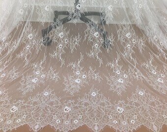 3 Meters Floral Lace Fabric for Bridal Veil, Wedding Dress Fabric, Lingerie Lace French Lace, Eyelash Lace, Chantilly Lace 59" Width