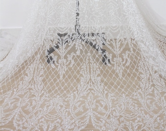 Beaded Sequin Lace Fabric: Heavy 3D Bridal Wedding Gown Lace