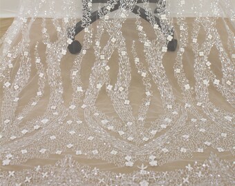3D Beaded Lace Fabric: Couture Bridal Wedding Dress Tulle Embroidery