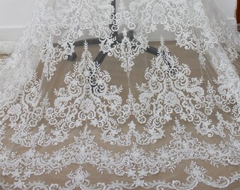3D Beaded Embroidery Lace Fabric: Off-White Tulle Wedding Dress Fabric