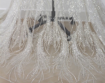 3D Beaded Sequin Lace Fabric: Embroidery Tulle for Wedding Gown