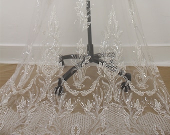 Beaded Sequin Lace Fabric: Couture Bridal Wedding Gown Embroidery
