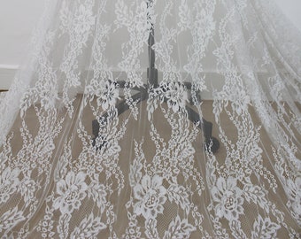 3 Meters Floral Lace Fabric, French Lace, Chantilly Lace, Bridal Lace, Wedding Lace Veil Lace Scalloped Eyelash Lace Lingerie Lace