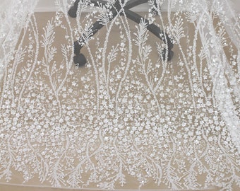 Luxury Beaded Lace Fabric: Off-White Couture Wedding Dress Lace - By The Yard