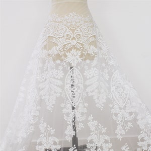 White Embroidery Lace  Lace Fabric, Gown Bridal lace, Wedding Dress Fabric, Vintage Embroidered Lace Fabric, Couture Lace By The Yard