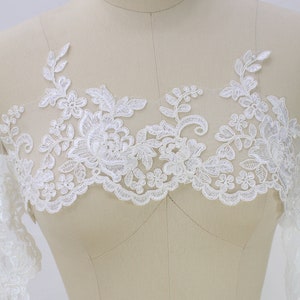 Corded Sequin Lace Trim: Off White Retro Embroidery, Wedding Dress Fabric By Yard