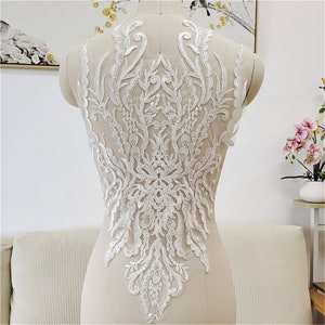 Embroidered Floral Lace Applique: Off-White Bridal Bodice Patch