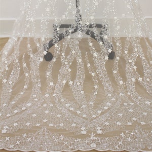 3D Beaded Lace Fabric: Couture Bridal Wedding Dress Tulle Embroidery