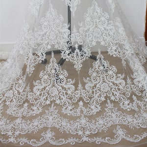 3D Beaded Embroidery Lace Fabric: Off-White Tulle Wedding Dress Fabric