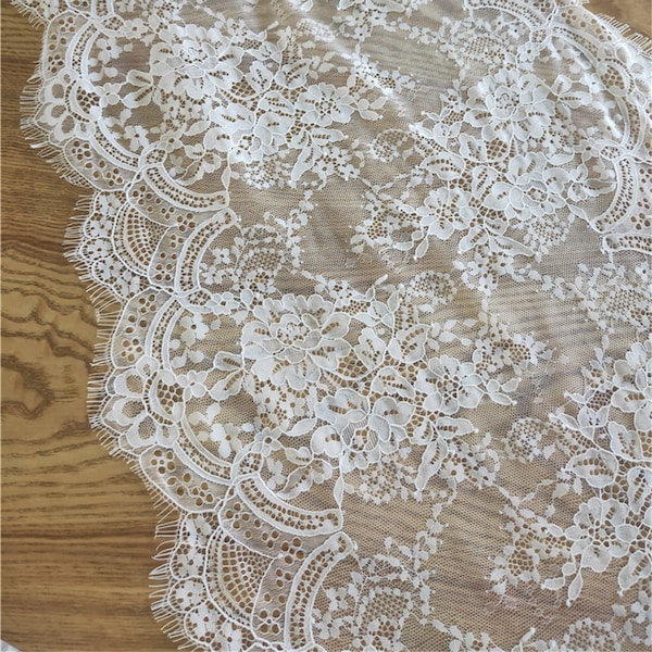 3meters Chantilly French Lace Fabric,Scalloped Eyelash Lace Fabric With Flowers,Embroidered eyelash lace,Veil Lace Fabric,Bridal Lace Fabric