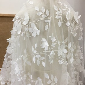 3D Flower Lace Fabric: Handmade Embroidery Leaf Pattern, Bridal Gown Lace By The Yard