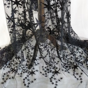 Tela de encaje de estrellas de alta calidad, tela de encaje de lentejuelas de tul para vestido de graduación, tela de encaje de encaje de bordado de malla cortada a medida