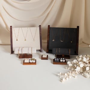 Black Walnut Jewelry Bracelet Necklace Display Stand Ramp Organizer Holder