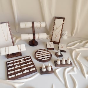 Walnut & Velvet Jewelry Display Set: Necklace Holder Stand