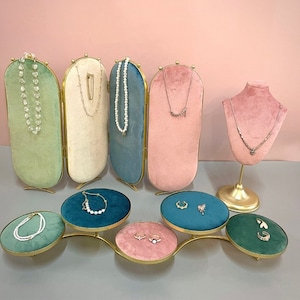 Velvet jewelry display, jewelry platform tray, pink jewelry display, jewelry store design, jewelry photography tool