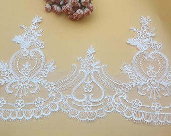Alencon Wedding Lace Trim: Off White Bridal Gown Veil Lace, 11.8" Wide