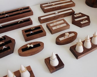 Walnut Ring Display Stand: Jewelry Organizer Holder