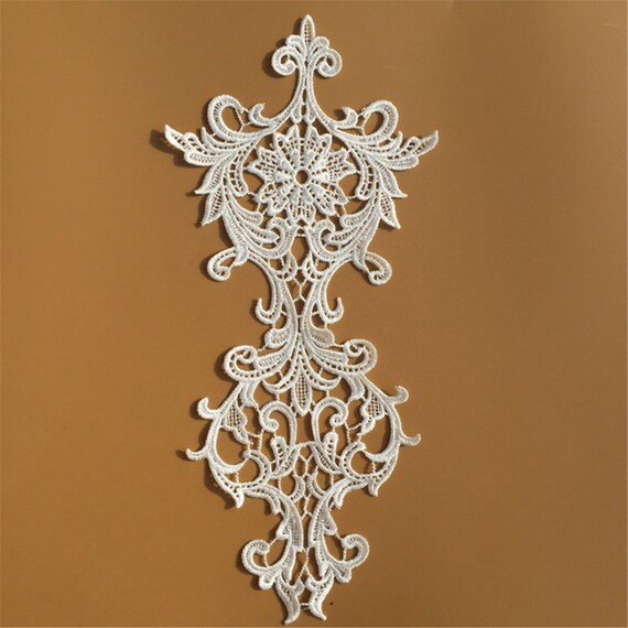 Exquisite floral embroidery lace applique pair in off white for wedding gown bodice bridal dress lace veil