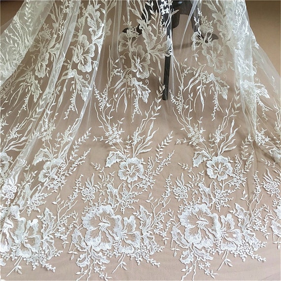 Floral Wedding Dress DIY Tulle Embroidery Corded Bridal Costume Lace Fabric 1 Y