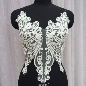 Super Luxury Sequin Lace Applique Wedding Gown Back Bodice Lace Applique Embroidery Guipure Lace Applique By The Piece