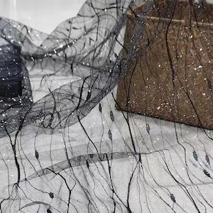 Black And Off White Sparkling Tulle Fabirc, Glitter  Lace Fabric, Shinny Veil Mesh Fabric,Tulle Glitter Lace Fabric ,Soft Lace Fabric
