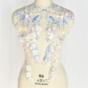 Multicolor Embroidery Flowers Lace Applique for Bridal Dresses Gowns, Garments, Costume Design 1Pcs