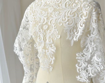 Vintage lace trim, white floral bridal veil lace, 16.5" wide white bridal lace trim by the yard