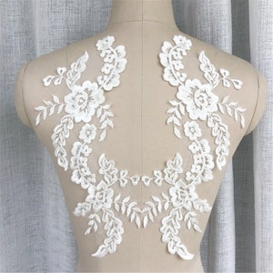 Floral Lace Applique: Off-White Tulle Embroidery, Wedding Dress Bodice