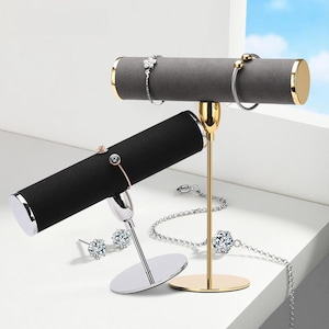 T shape Bracelet Holder, Microfiber Bracelet Stand, Metal Base Jewelry Display Rack, Jewelry Show Display Stand