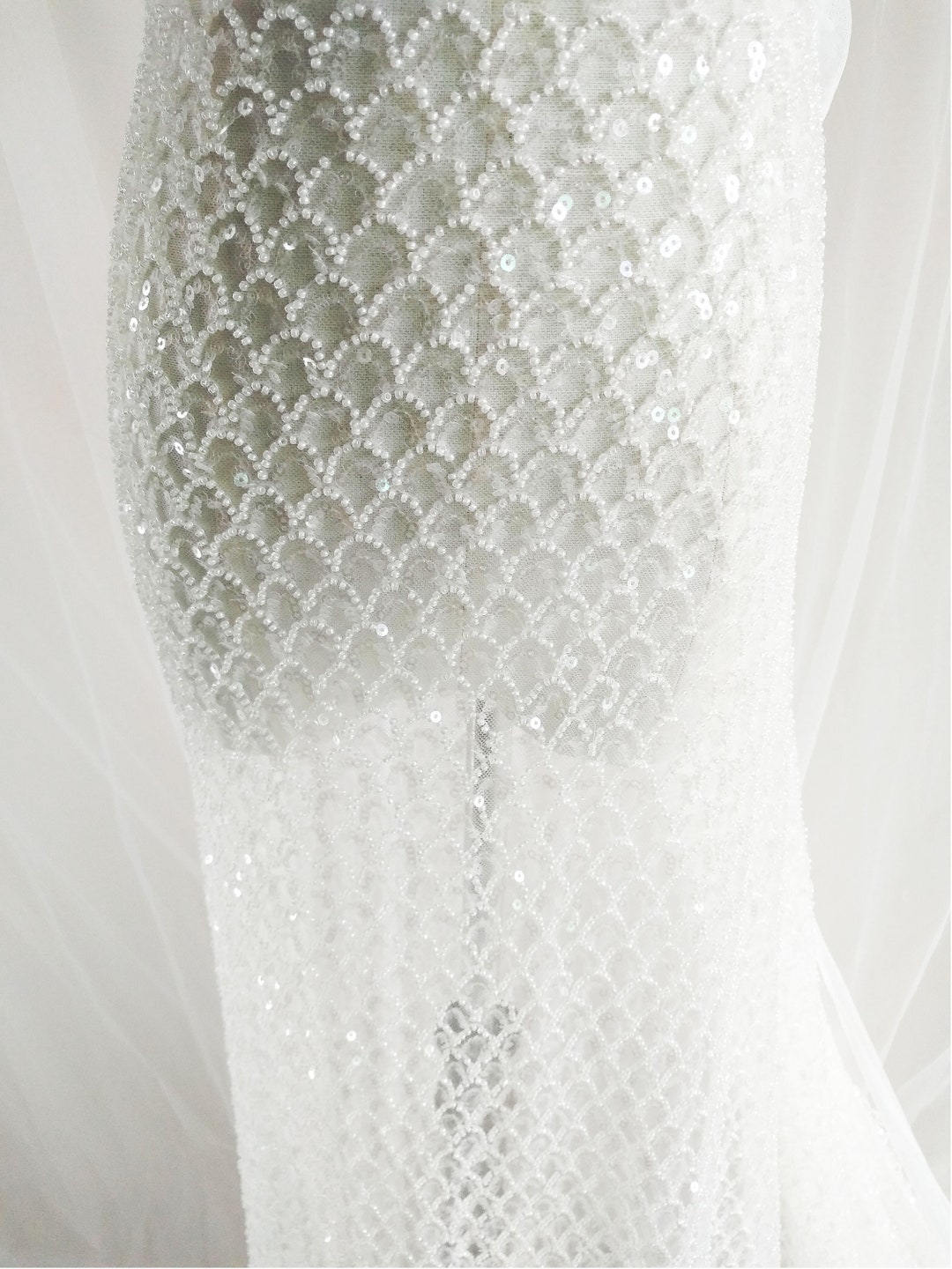 Beautiful 3D Beaded Lace Fabric Wedding Dress Fabric High - Etsy