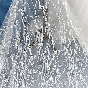 Embroidered Bridal Lace Fabric: Off White Tulle Guipure Lace, 51&quot; Wide
