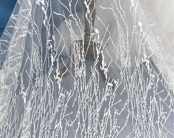 Embroidered Bridal Lace Fabric: Off White Tulle Guipure Lace, 51" Wide