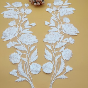 Ivory Floral Rayon Lace Applique: Bridal Wedding Dress Embellishment