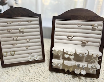 Walnut Jewelry Display Hanger: Ring & Earring Organizer