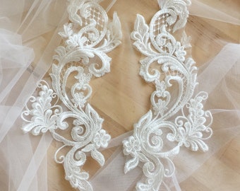 Tulle Bridal Bodice Lace Applique By The Piece Heavy Lace Applique for Wedding Dress Elegant Embroidery Lace Applique