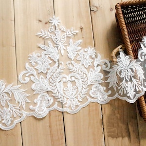 Alencon Lace Trim Rose Floral Embroidered Wedding Lace Trim Retro Lace Bridal Lace 9.05 Inches Wide