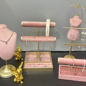 Exhibición de joyería rosa, conjunto de exhibición de joyería, exhibición de collar de piedra, soporte de collar, accesorios fotográficos