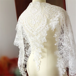 Scalloped Alencon Lace Trim: Off White Sequins, Couture Wedding Gowns (1 Yard)