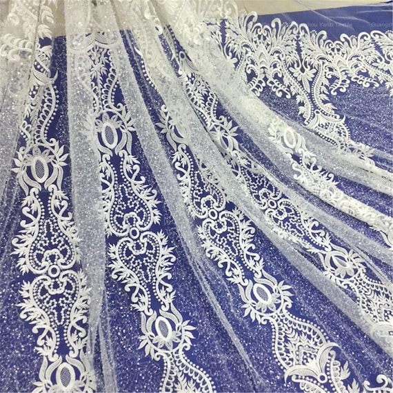 embroidered beaded lace fabric